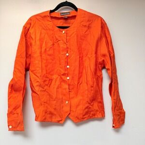 Basco Collection Blouse Womens Medium Orange Excellent Collarless Button Down